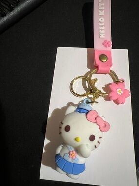 Hello Kitty Pink, Blue & White Schoolgirl Keychain Charm